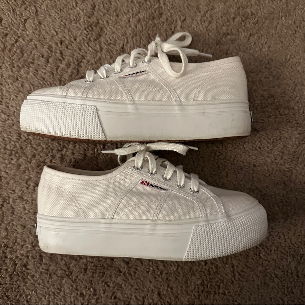 White Platform Supergas Size 6.5